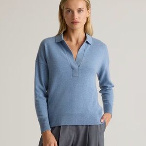 Quince 100% Mongolian Cashmere Polo Sweater Women’s Large Light Blue Spring Pull